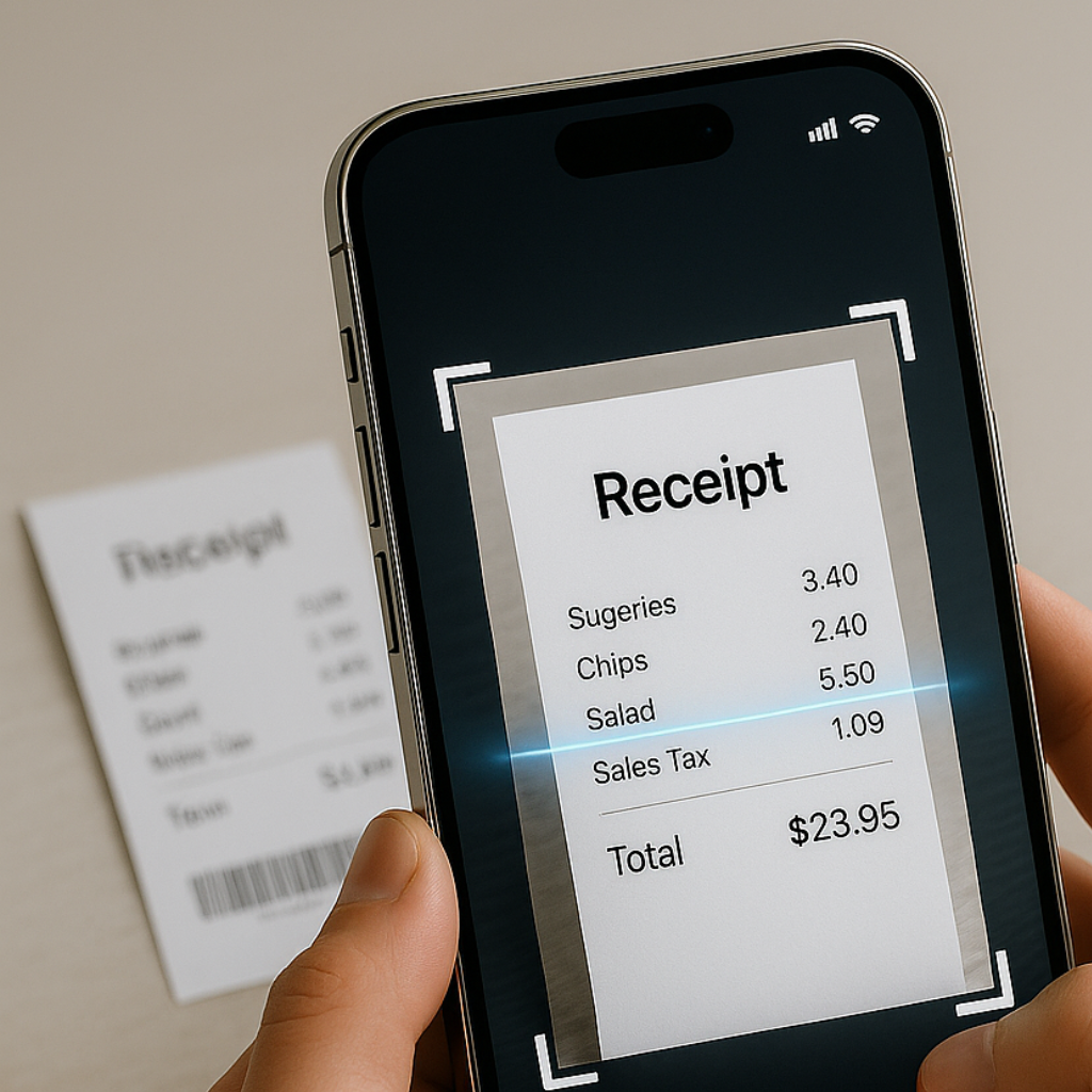 Receipt scanning frame with detected total