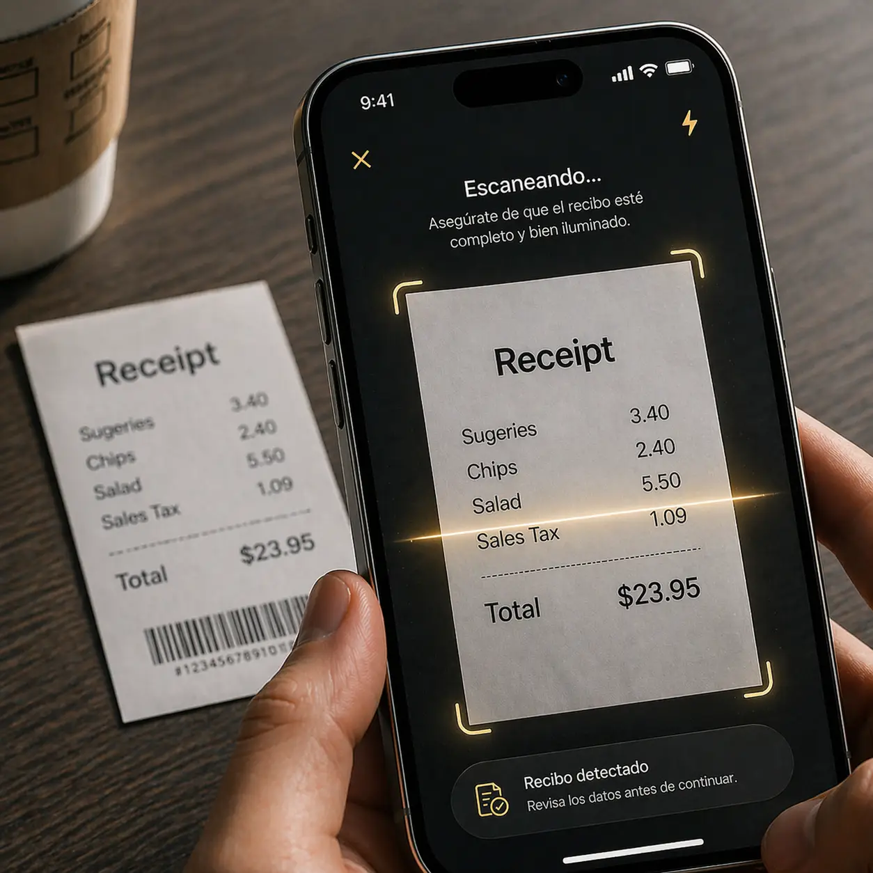 Receipt scanning frame with detected total