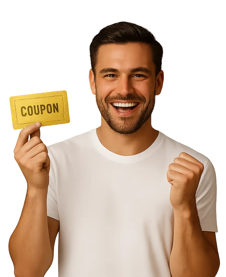 Customer holding a golden reward coupon