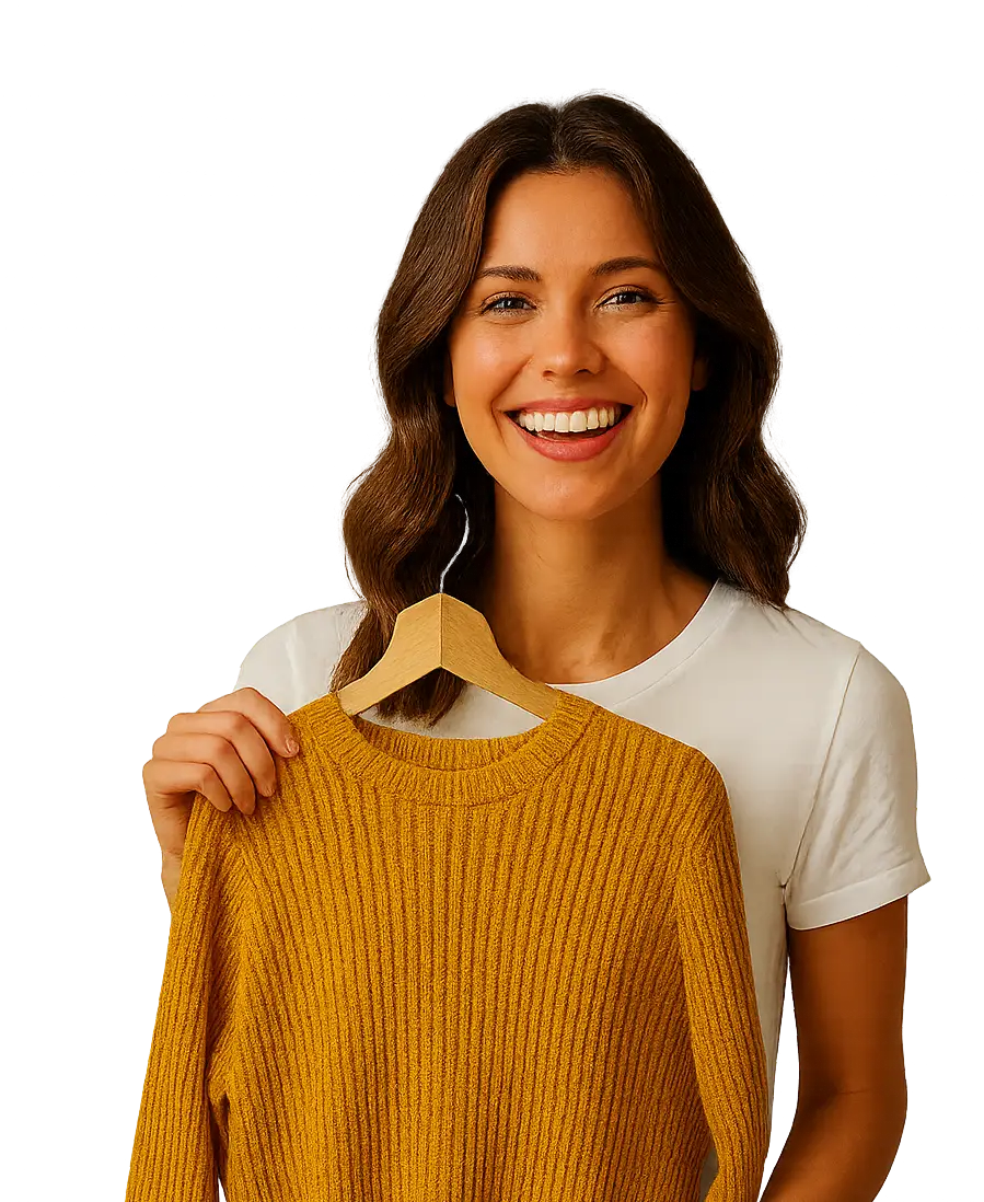 Sales associate in a mustard sweater