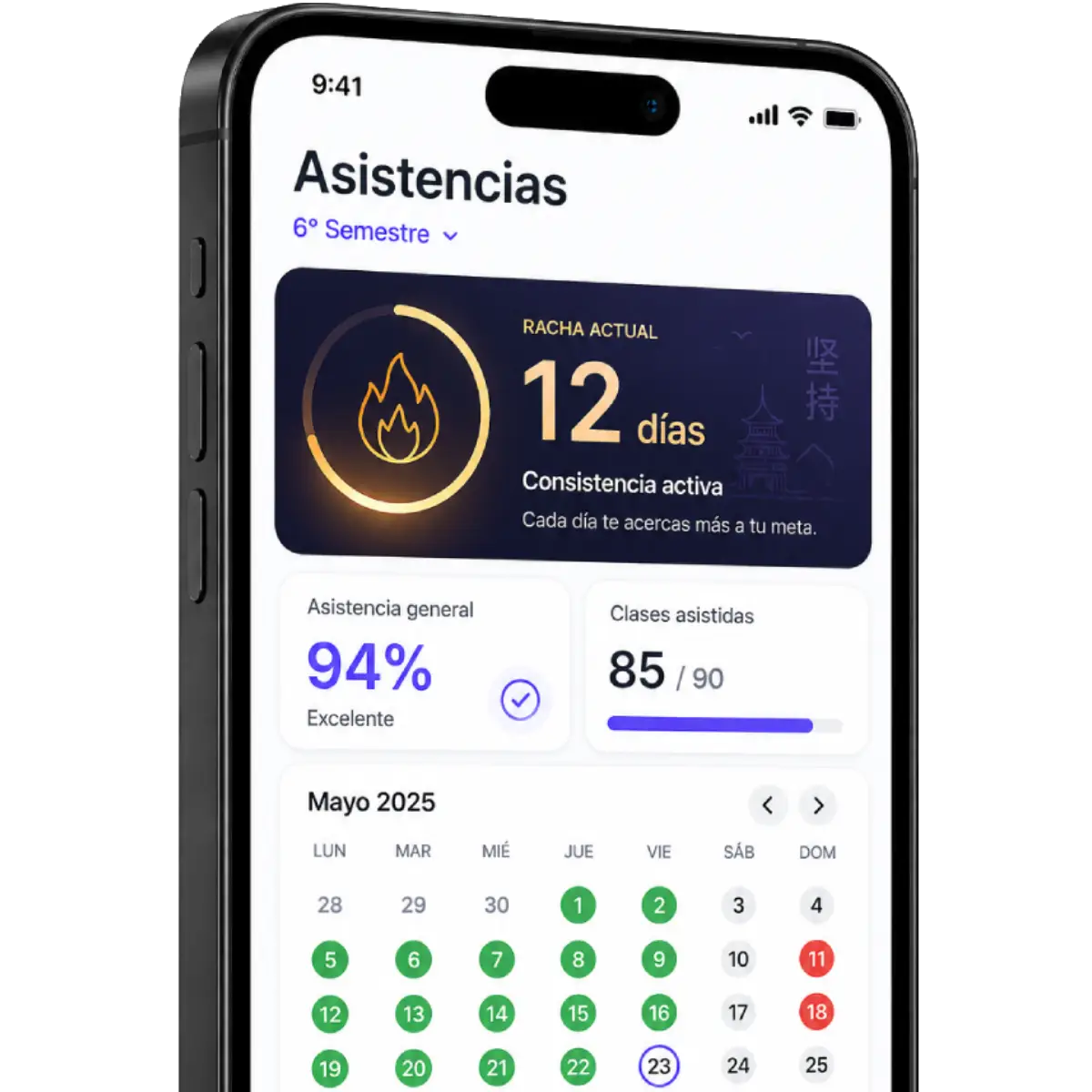 Registro de asistencia y sistema de rachas para alumnos