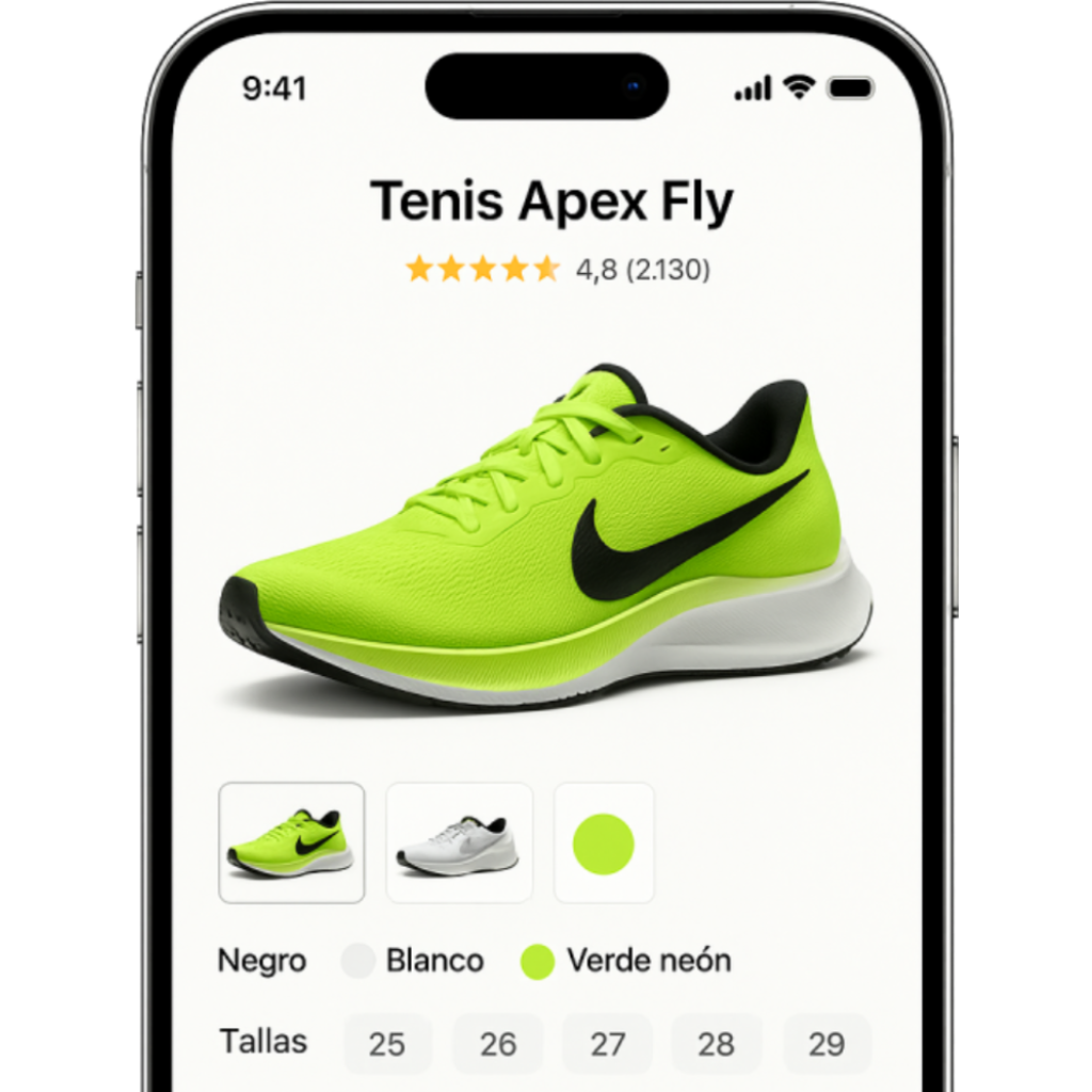 Detalle de producto con tallas y colores