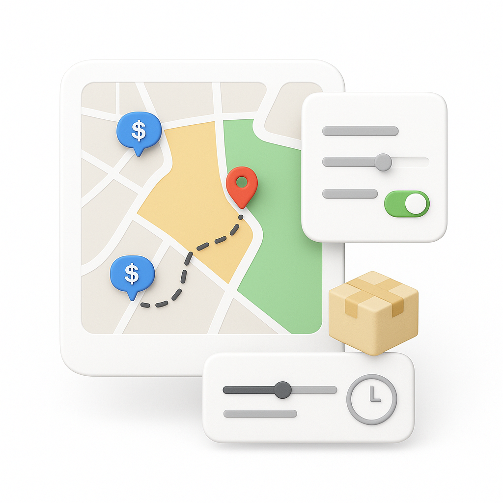 Opciones de envío, pickup y rastreo del pedido